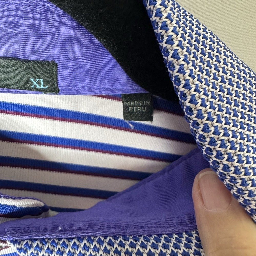 Greyson Polo Shirt Sz XL Golf Performance Knit Collar Pink Blue Striped Stretch - Picture 5 of 13